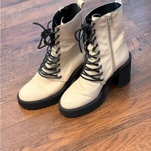 Free People Cream and Black Heeled Boots